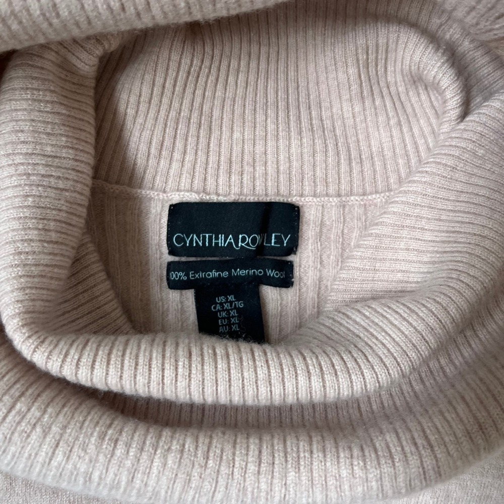 Cynthia Rowley Merino Wool Cowl Neck Sweater Oatmeal Beige XL Elastic Hem - Picture 3 of 5